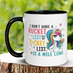 funny unicorn mug, sassy mug, bucket list mug, profanity mug, fucket list mug, funny unicorn gift, funny mug for her, bf