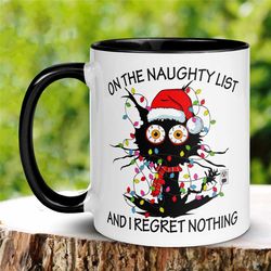 christmas gifts, christmas mug, funny mug, electrocuted cat, christmas lights, holiday mug, cat coffee mug, on the naugh