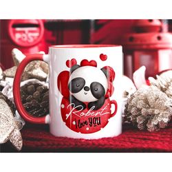 valentine panda mug gift, personalised mug, coffee mug gift, valentines gift for him her, boyfriend husband wife girlfri