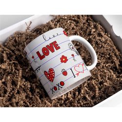 valentine's day mug, hugs and kisses mug,hearts coffee mug, xoxo hearts love valentines mug,love mug,gift for boyfriend