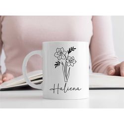 birth flower personalised mug | personalized mug with birth month flower | birthday gift for her birth flower gift custo