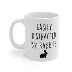 easily distracted by rabbits mug, rabbit mug, bunny mug, rabbit lover gift, funny rabbit coffee mug, funny gifts
