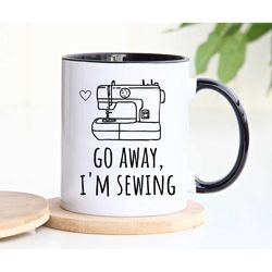 sewing mug, sewing gift, sewing gifts for women, gift for her, seamstress gifts, quilting mug, go away i'm sewing coffee