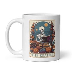 the reader tarot card/ tarot card mug/ book lovers coffee mug/ mystical mug/ skelton tarot card/ full wrap 11oz/ gift gi