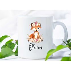 fox mug with name - fox coffee mug - personalized fox coffee cup for women - fox lover gifts for fox lovers - fox christ