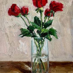 Red Roses Painting Bouquet Of Flowers Oil Painting Still Life Wall Art 8x10 Inch