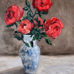 Roses Painting Bouquet Oil Painting Still Life Wall Art 8x10 Inch