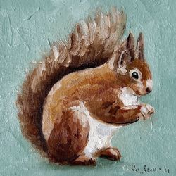 Squirrel Painting Animal Original Oil Painting For Animal Lover Collectible Art