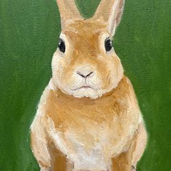 Cute Bunny Painting Rabbit Oil Painting Animal Original painting Wall Art 5x7