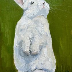 Bunny Painting White Rabbit Original Oil Painting Collectible Animal painting