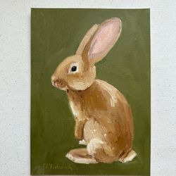 Bunny Painting Rabbit Oil Painting Collectible Original painting Wall Art 5x7