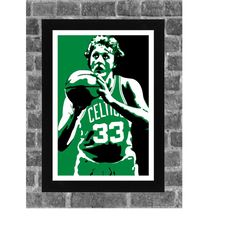 boston celtics larry bird portrait sports print art 11x17