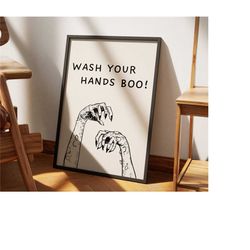 spooky halloween poster wash your hands boo with zombie hand - bathroom decor