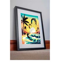 kite surfing kitesurfing print poster canvas, kite surfing gift idea, kitesurfing wall art, digital art, vintage poster