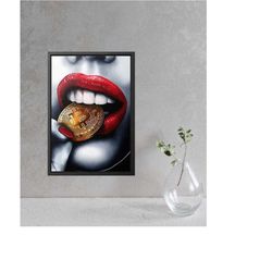 sexy lip bitcoin wall canvas art, Bedroom Canvas Art, Sensual Photo Wall Decor, Sensual Photo Art Canvas,