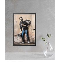 banksy steve jobs artwork wall art poster - canvas wall art print - framed decor funny street graffiti bedroom