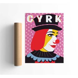 circus clown poster - polish cyrk - retro