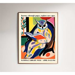 reading owl poster - journey through pages, explore
