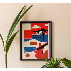 kyoto - geometric poster - retro minimalist art