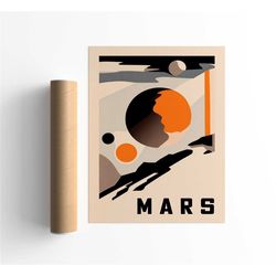 mars - retro geometric poster - red planet