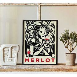 merlot wine poster - french art deco, beverage