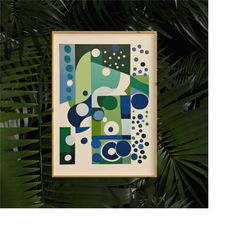 blue and green mid-century modern poster | abstract wall fine art print - giclee, large size, retro, new apartment gift