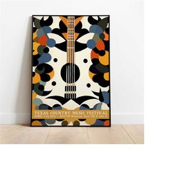 vintage texas country music festival poster - giclee reproduction - colorful guitar artwork - statement piece and gift i