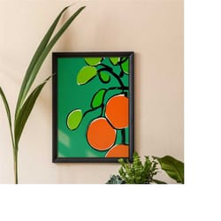 orange tree poster | wall art decor illustrated gardener print 24x36 50x70 large | bold funky vibrant quirky