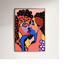 girly kiss poster - feminist print, quirky wall art, kissing women decor, lesbian empowerment, girls vintage decor