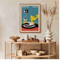 record store day poster - 2017 - rock music poster, mid century modern print, gramophone record player, orange and purpl