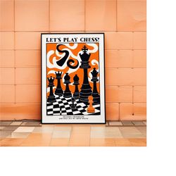 1990 chess poster - vintage advertising - let's play chess wall art print | chess player gift game room decor, bar room
