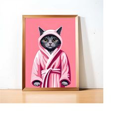 cute bathrobe cat pink poster: whimsical feline wall art for cat lovers | one-of-a-kind home decoration y2k apartment ae