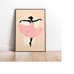 ballerina wall art - artistic pink poster | whimsical ballet illustration, giclee reproduction print, flowing movement,