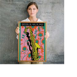 vintage french jazz festival poster - jazz poster, music print, jazz musicians, mid century modern, wall decor, jazz gif