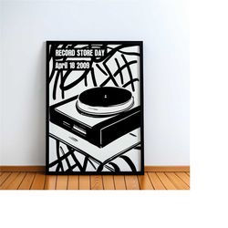 gramophone poster - record store day 2009 - vinyl records, music, gramophone player, print, illustration, vintage, decor