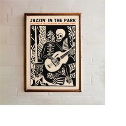 nyc halloween jazz festival poster - jazzin' in the central park music concert print - quirky musician wall art for new
