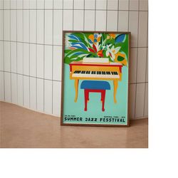 summer jazz festival poster - nyc central park music poster - geometric retro wall art prints - large size - 24x36, 50x7