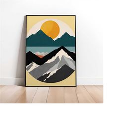 geometric landscape poster | modern art, dining room decor, rustic prints, wall decor, hiking art, retro graphics art, o