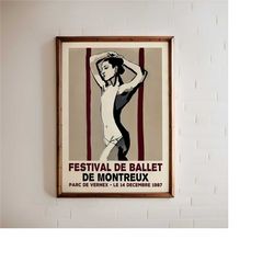 montreux ballet festival - vintage poster, ballerina print, nursery decor ideas - ballet gift nordic decor, large size,