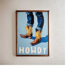 retro howdy poster - western cowgirl gift - wild west texas wall art - giclee retro illustration with country music vibe