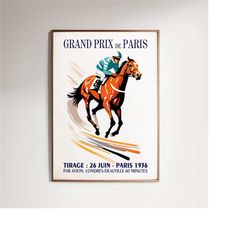 grand prix de paris - horse racing vintage poster - giclee reproduction gift idea - horses retro wall art - large mailed