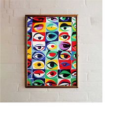 pop art eyes print, bold colorful, warhol inspired, retro art, y2k poster, trendy modern print, minimal wall art, minima