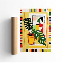 monstera wall art print / boho chic plant wall art / monstera plant art print / new home gift / retro art print / plant