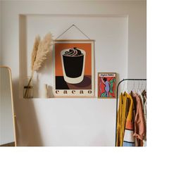 retro cacao poster | hot chocolate 1926, vintage poster kitchen decor, coffee house decor - geometric wall art prints -