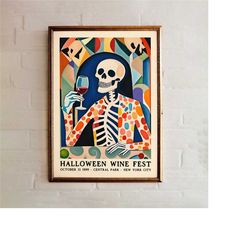 halloween wine festival poster - central park, nyc wall decor - playful museum-grade large wall art - vintage artistic r