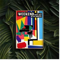 jazz poster - weekend with jazz - music festival art print giclee reproduction, retro advertising wall art - grand piano