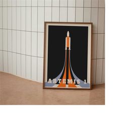 artemis 1 poster - geometric space art print - nasa posters - spacex wall art, large art prints, minimal - moon rocket m