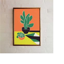 flower cutouts art print, retro botanical poster, floral wall art, plant lady print, cactus print, orange wall decor, 24