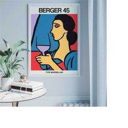 french wine poster - vintage advertising giclee reproduction print - 1945 - 24x36 wall art retroentryway wall decor