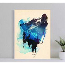 wolf howling blue robert farkas poster, wall art